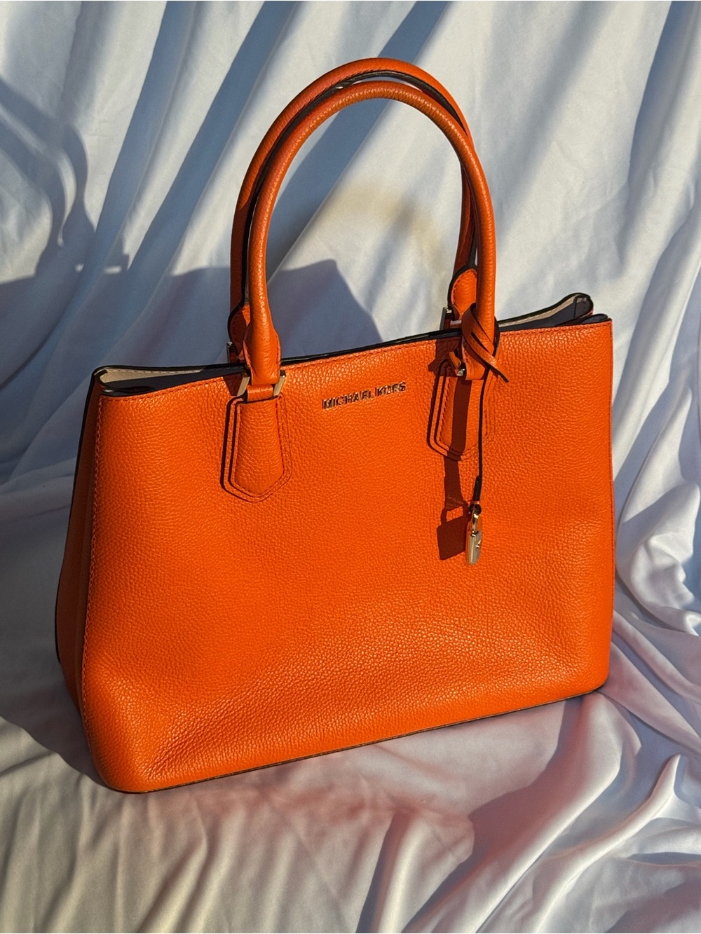 Michael Kors Bright Orange Pebble Leather Satchel